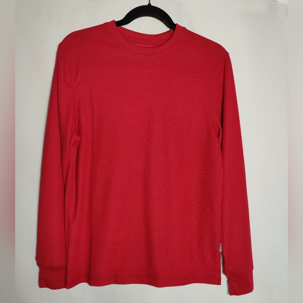 Men's Perry Ellis Portfolio Waffle Knit Long Sleeve Crew Neck Shirt, Red, Sz S